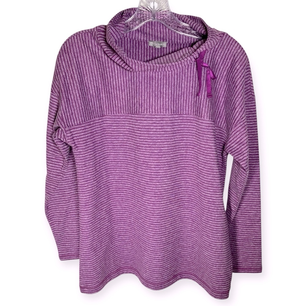 EUC heather purple striped cowl neck sweatshirt talbots oversized s